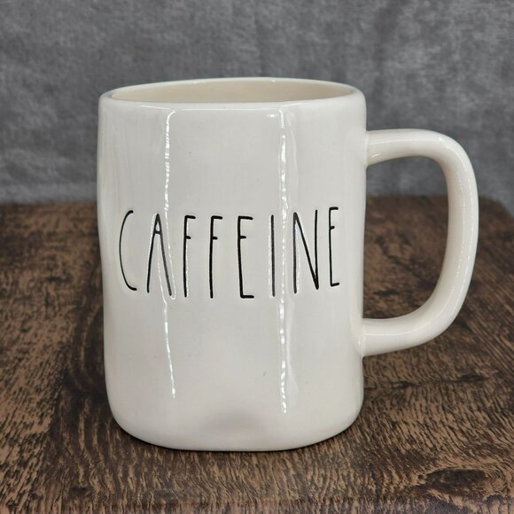 Rae Dunn CAFFEINE LL Large Letter Mug Coffee Tea Cocoa Farmhouse Cream Black Big - Picture 1 of 7